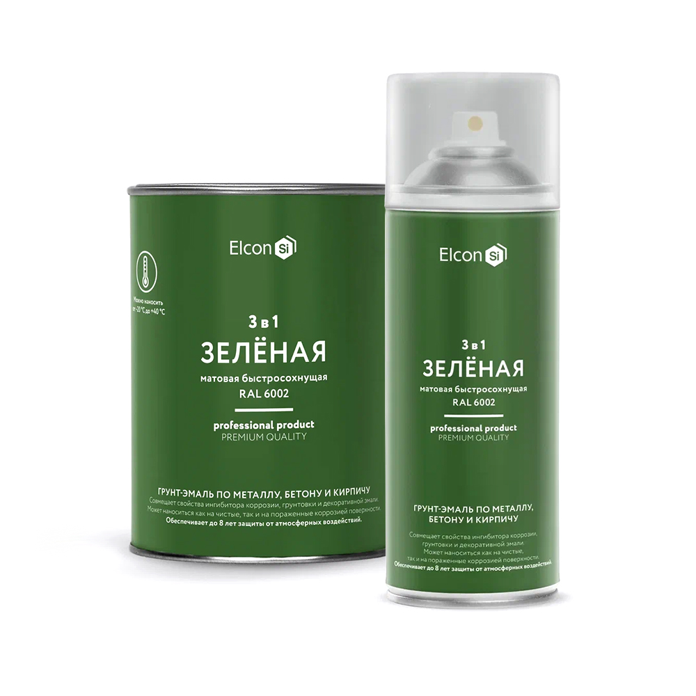 Грунт–эмаль 3в1 Elcon матовая быстросохнущая — Зеленая RAL 6002