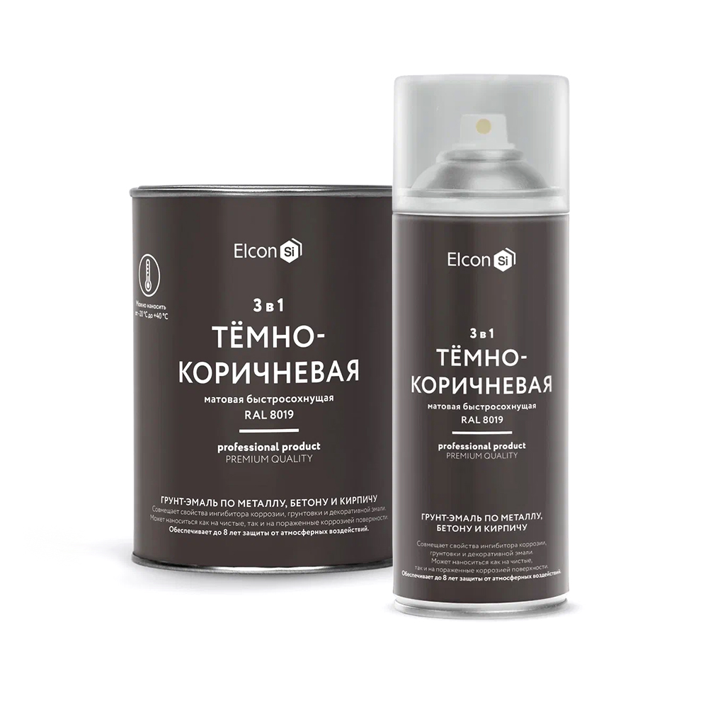 Грунт–эмаль 3в1 Elcon матовая быстросохнущая — Темно–коричневая RAL 8019