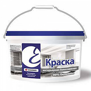 Фото Краска ecoroom интерьерная влагостойкая белоснежная 98% белизны по бетону
