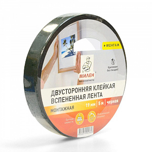 Фото Двусторонняя вспененная монтажная лента, 5м, чёрная, Милен